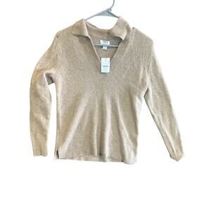 J.Crew NWT Extra-Soft V-Neck Polo Sweater Heather Camel XXS- Minor Flaw